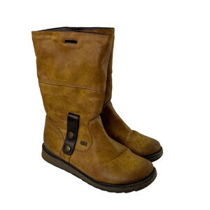 Remonte Tan Leather Winter Boots Faux Fur Trim